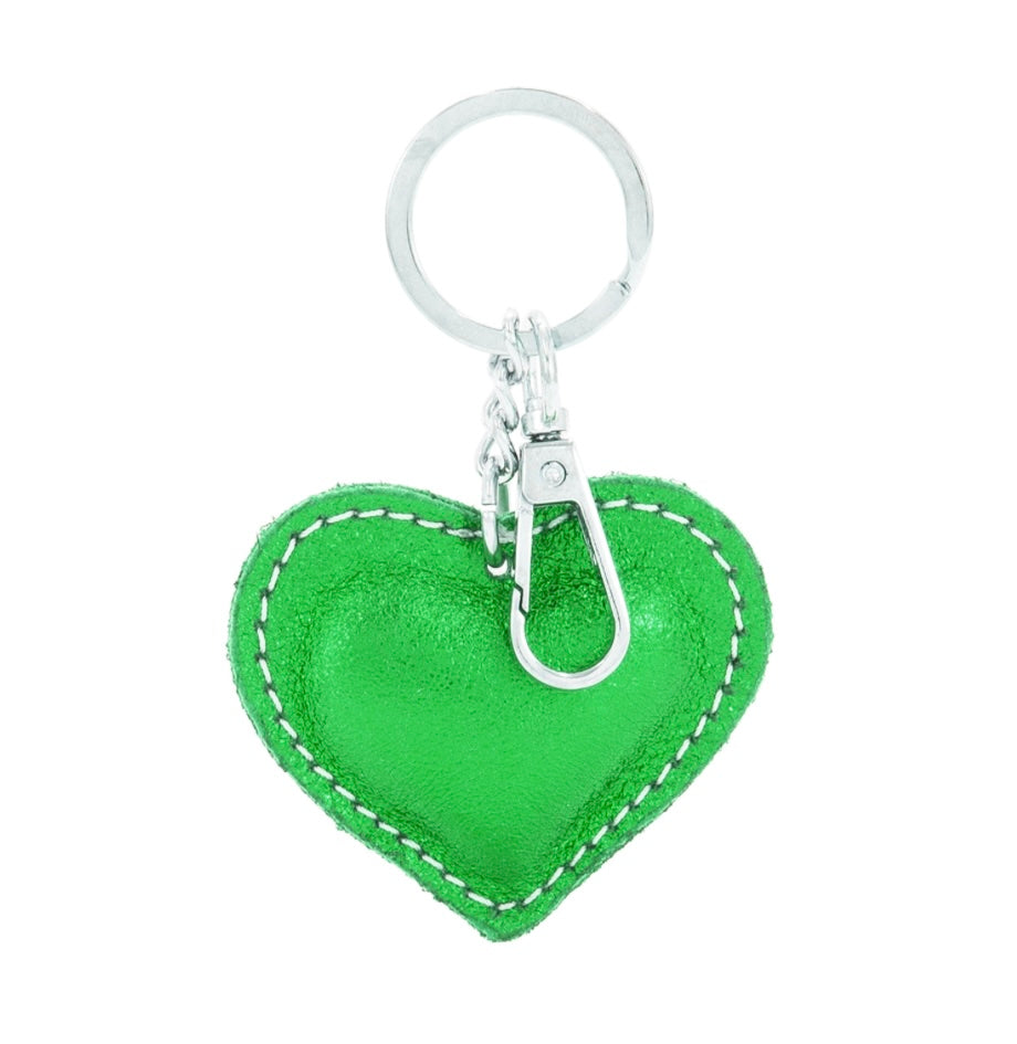 Metallic Silver Leather Heart Key Chain