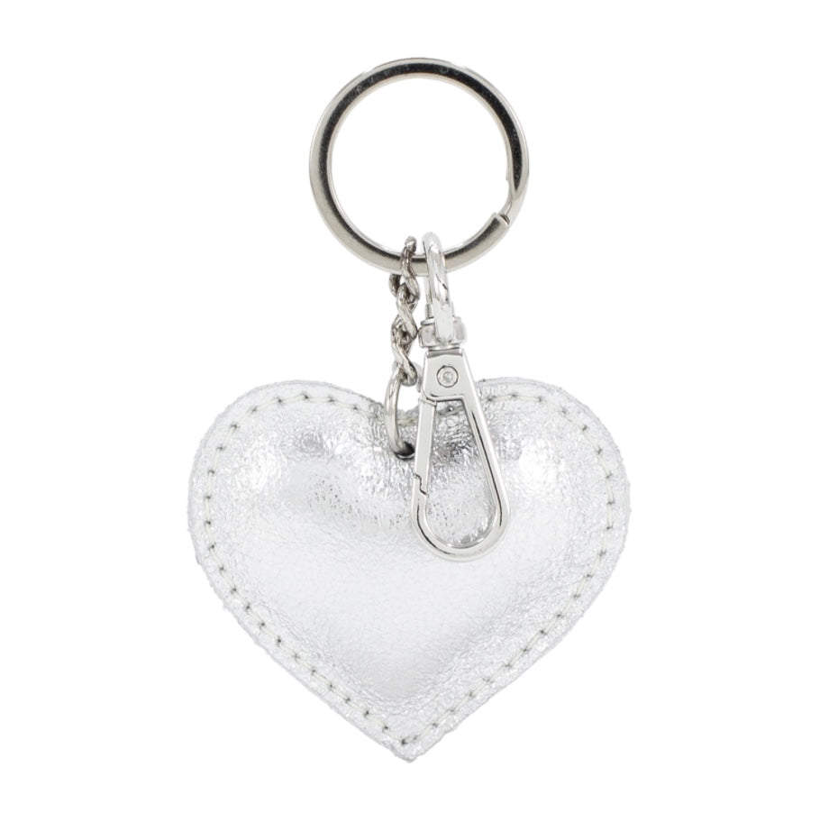 Metallic Silver Leather Heart Key Chain