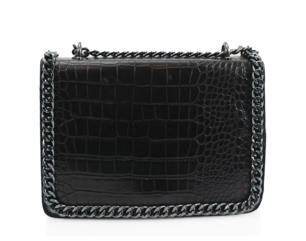 Black Mock Crock Chain Handle Bag