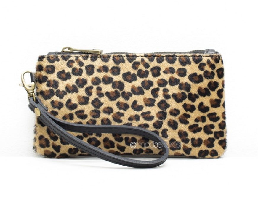 Animal Print Leather Wristlet Pouch Leopard