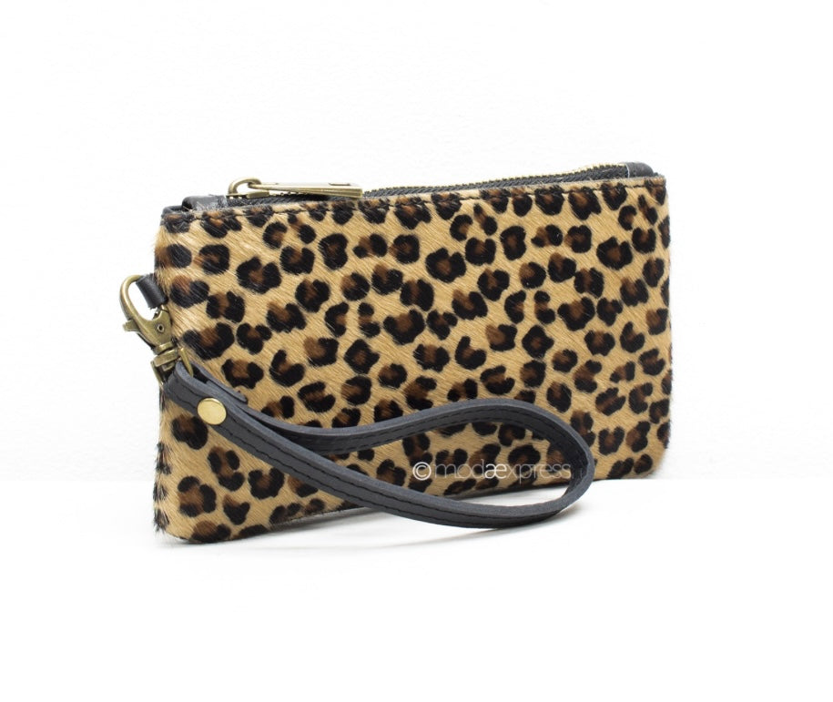 Animal Print Leather Wristlet Pouch Leopard