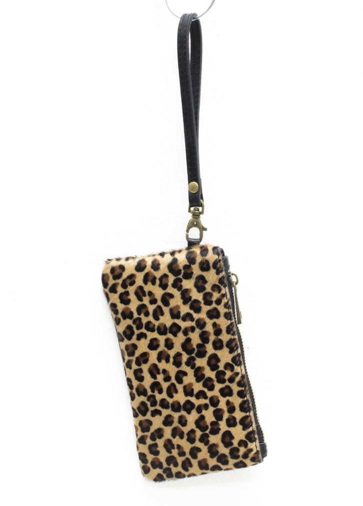 Animal Print Leather Wristlet Pouch Leopard