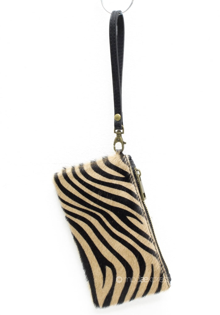 Animal Print Leather Wristlet Pouch Tiger