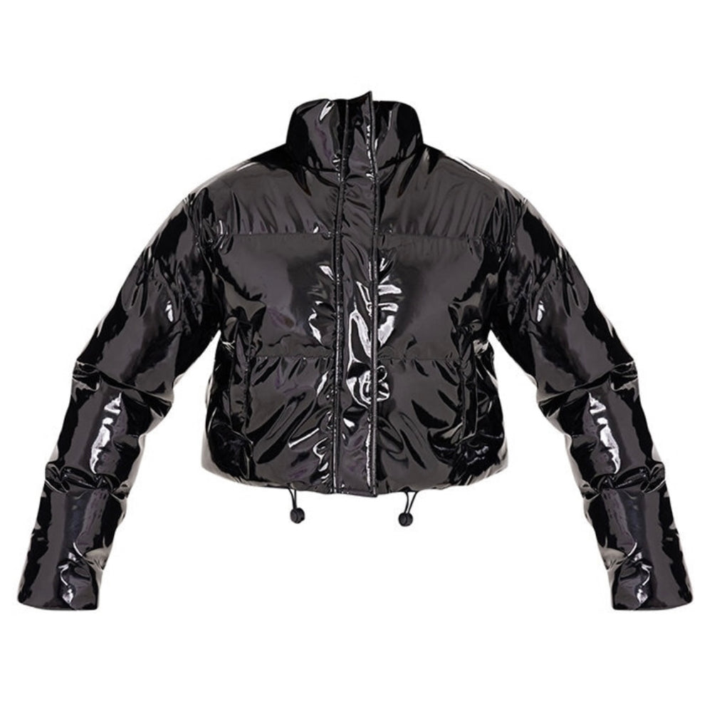 Black Vinyl Bubble Puffer Jacket