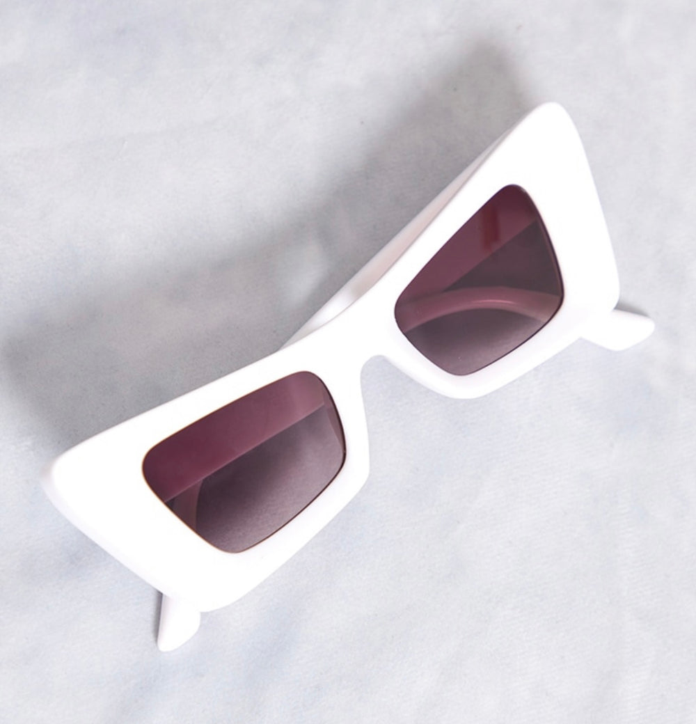 White Dimensional Cat Eye Sunglasses